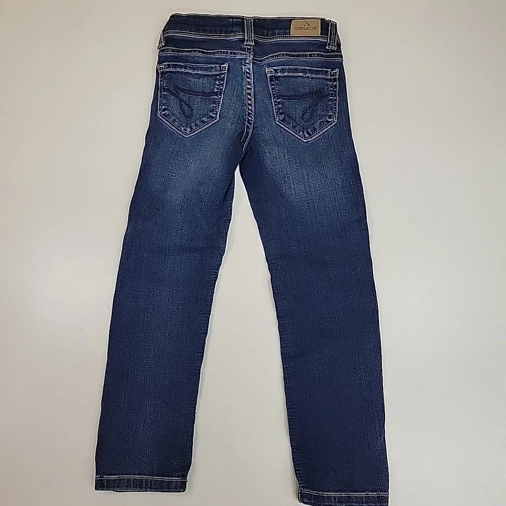 Jordache Girls Blue Skinny Jeans Size 5 Stretch Denim Medium Wash Whiskering